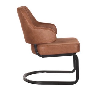 Fauteuil, cognac microvezelstof, zwart metalen onderstel